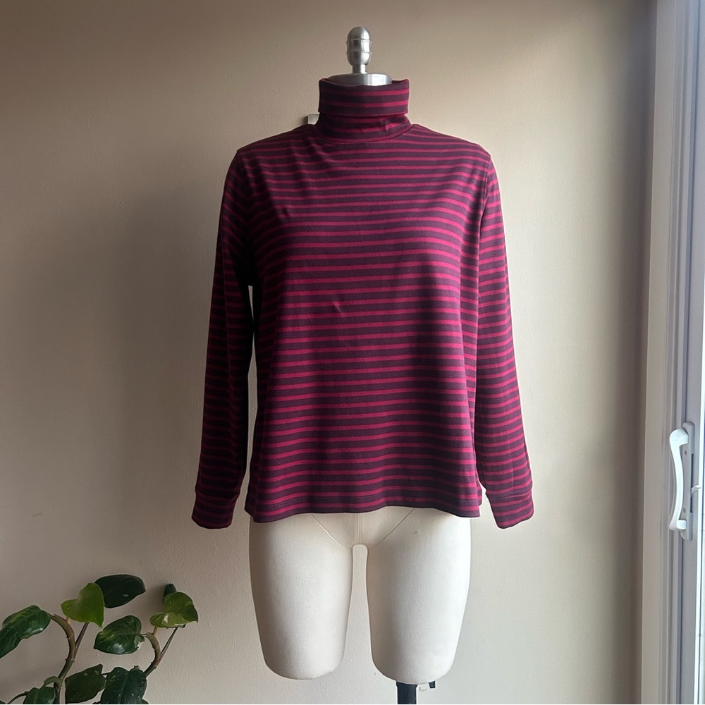 L.L. Bean Burgundy and Raspberry Striped Turtleneck